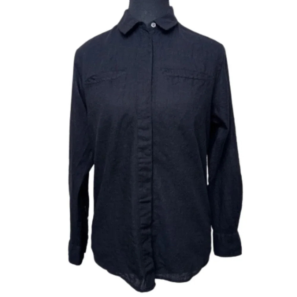 Iro Womens 36 US 4 Darcy Gauze Button Black Wool Shirt